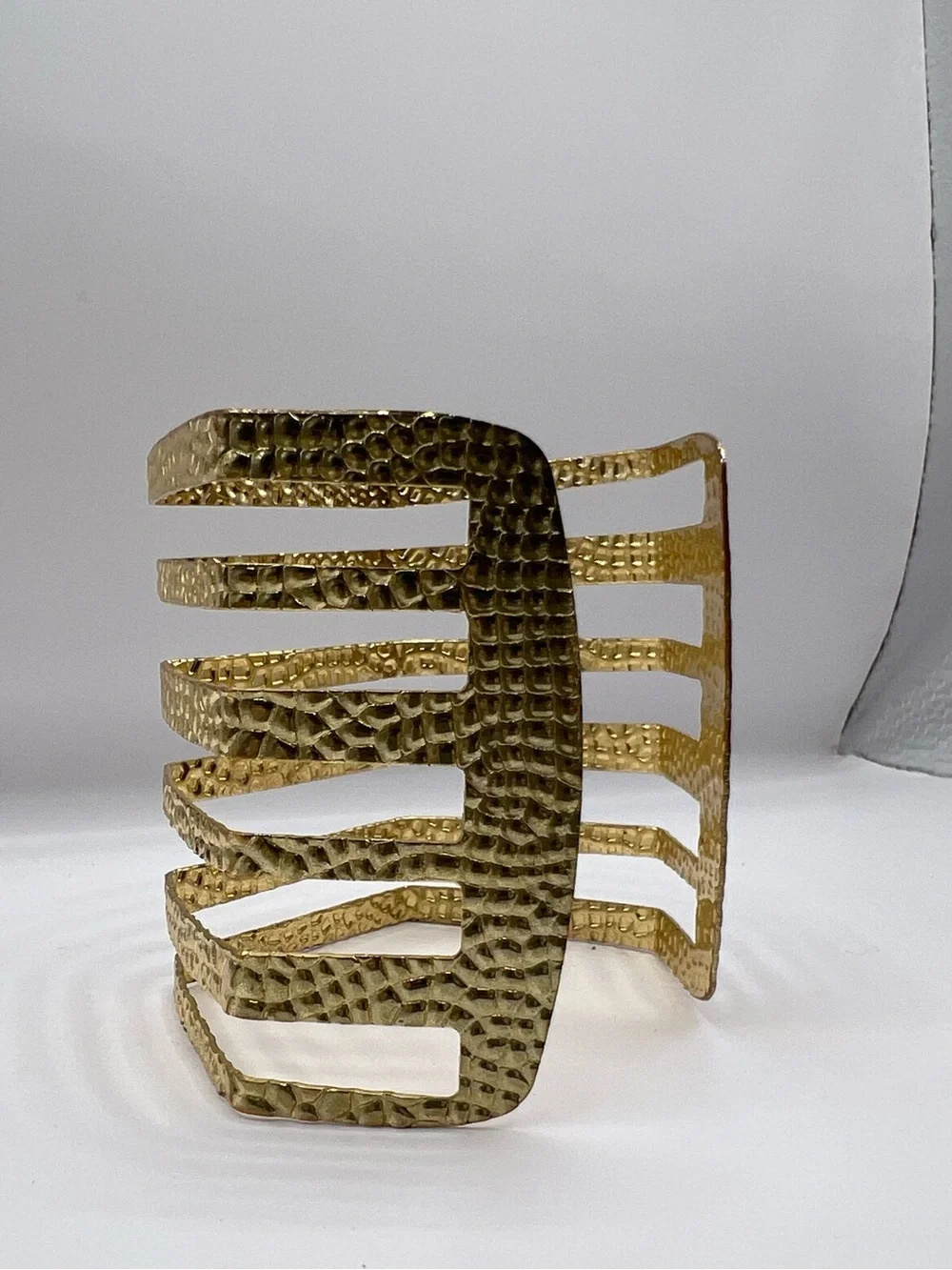 Vintage Gold Textured Wide Chevron Cuff Statement Bracelet